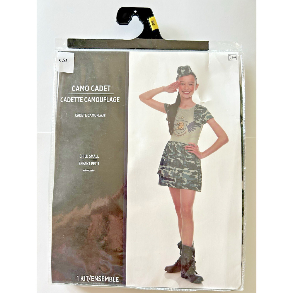 Camo Cadet Halloween Costume Child Small 4-6 Headband Hat & Dress